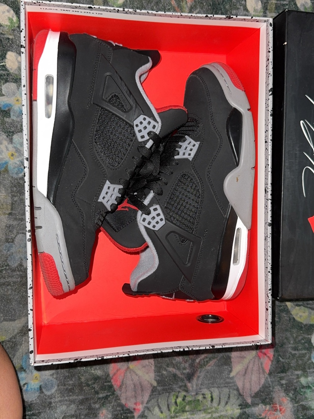 Jordan Men's Black and Gray Sneakers with Red Accents